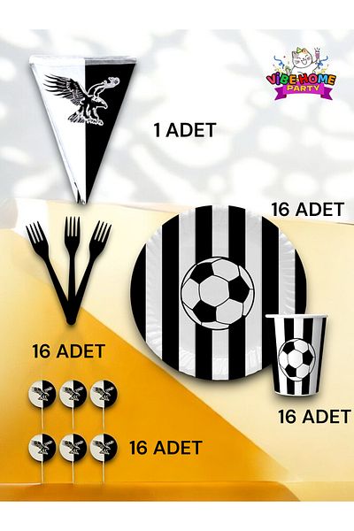 VibeHome Black and White Fan Eco Set for 16 - Birthday Party and Fun Events