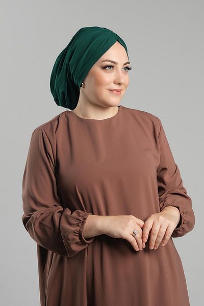 HÜRREM BONE Practical Emerald Hijab Bonnet - Ready Plug-In, Sandy Gathered Loose 2119_37