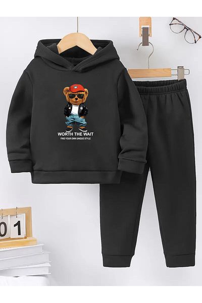 THEKONT Red Hat Printed Cotton Bottom Top Children's Tracksuit Set