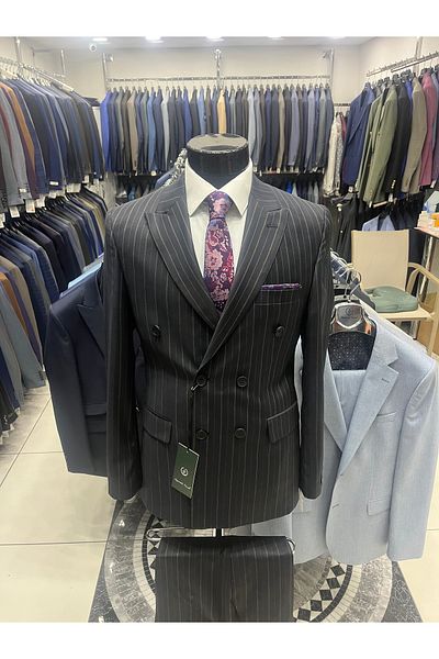 MASSARO Darkesim Striped Double-Breasted Men's Woolen Suit