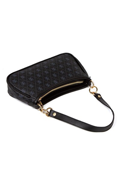 Newish Geantă de umăr încrucișată cu model din piele vegană neagră pentru femei