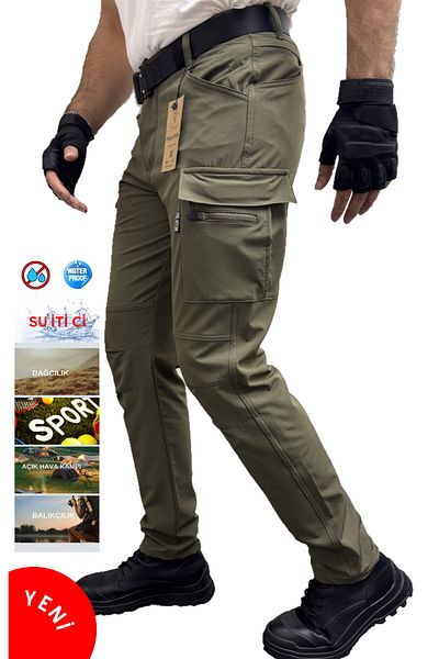 Polviton Χακί Πράσινο Slim Fit Softshell Cargo Παντελόνι - Combat Tactical Outdoor