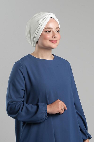HÜRREM BONE Πρακτικό καπό Hijab Cream - Πλισέ με άμμο, Snap-on, Loose 2121_40