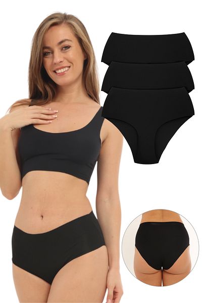 Arma Yıldız High Waist Black Laser Cut Seamless Women's Panties - Pack of 3