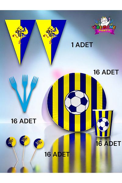VibeHome Yellow Navy Blue Fan Eco Set for 16 - Birthday Party and Fun Events