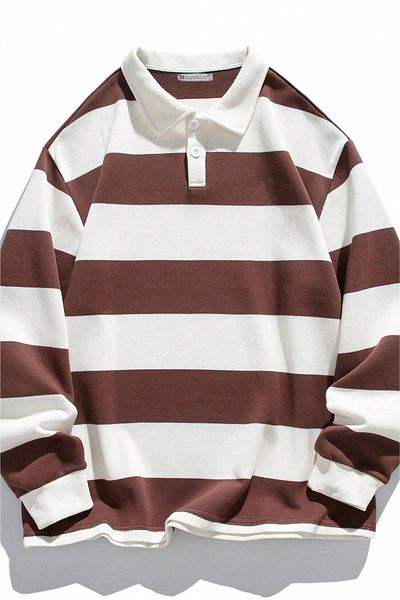 GHASSY CO. Мъжки суитшърт с поло яка на райета от памучен полар Ghassy Co. London Striped Inside