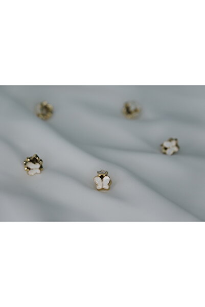 CYB STUDİO Stainless Steel Charm with White Butterfly and Flowers
