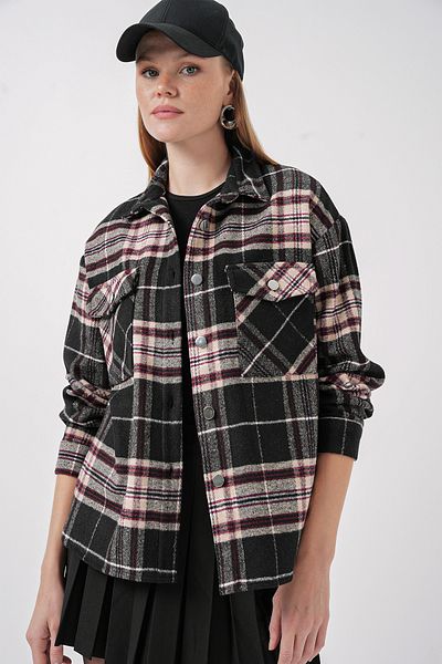 Bigdart 3854 Cămașă cu buzunar dublu cu model în carouri - D. Negru