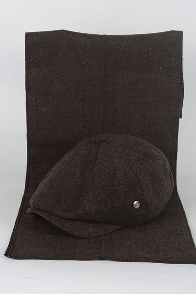 mercantoptan Peaky Blinders Herringbone Patterned Winter Cap - Scarf Set with Gift