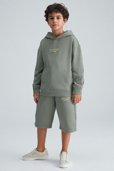 GRIMELANGE Zvonko Boys Green Hooded Cotton Suit - 100%m with Elastic Waist