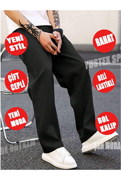 CAONNES Tendințe masculine! ! Pantaloni de trening negri, largi, cu croială l...