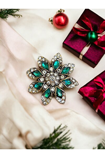 FAYRA ACCESSORIES Kristal Taşlı Çiçek Motifli Broş