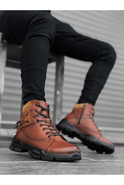 BOA Ba0184 Içi Dışı Hakiki Deri Taba Erkek Fermuarlı Yarım Bot