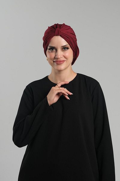 HÜRREM BONE Practical Burgundy Hijab Bonnet - Ready Plug-In, Pleated Loose 2121_16