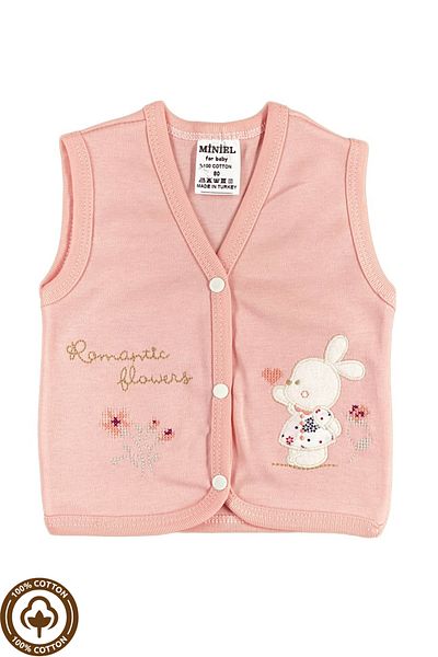Miniel 3-Piece Unisex Baby Vest Set - Cross Stitch, Rabbit Embroidered, Organic Cotton, 3-6-9 Months