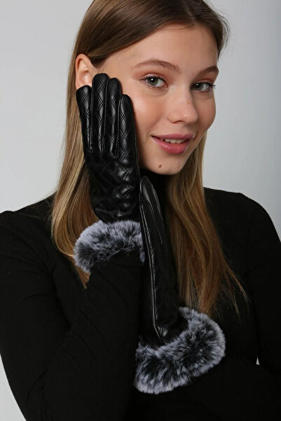 REMSA Eld-12 Black Women's Leather Gloves - Plush Detail and Quilted Pattern
