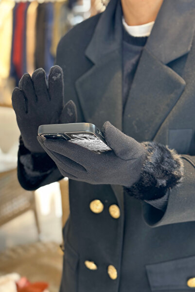 REMSA Fur Detail Women's Stamp Gloves Eld-29 Black