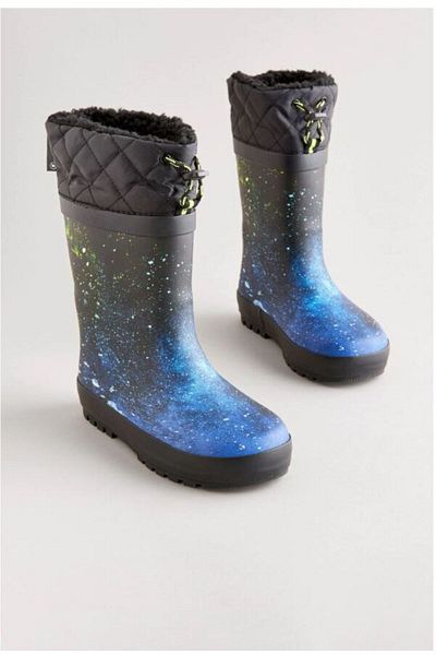 Next Blue Galaxy Printed- Thinsulate Warm Lining Cuffed Rain Boots
