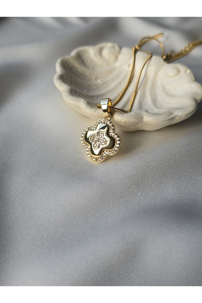 ULYOS PONIS Plaka Yonca - Zirkon Taşlı Yılan Zincirli Vip Kadın Stainless Ste...