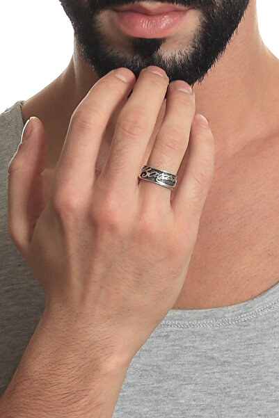 LABALABA Erkek Antik Gümüş Kaplama Ayarlanabilir Atatürk İmzası Yüzük