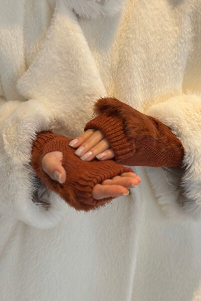 REMSA Tile Color Gloves for Women - Plush Detail, Knitted Cutout Eld-30