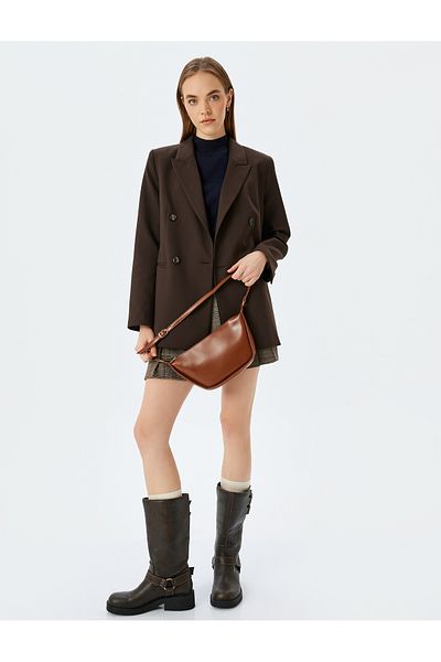 Koton Asymmetrical Faux Leather Baguette Bag - Zippered