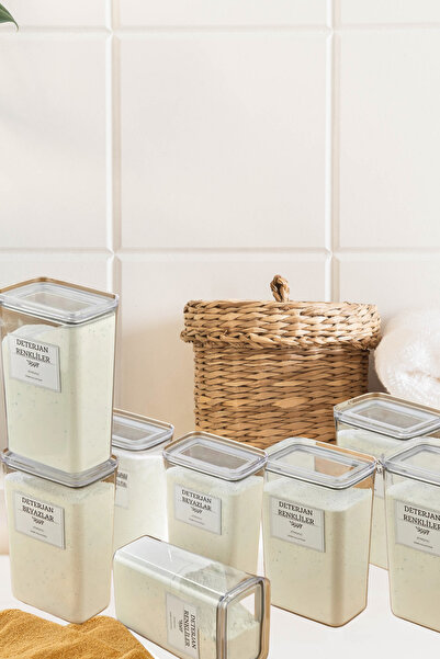 welcomein 8'li Deterjan Kutusu/vakum Kapaklı Banyo Düzenleyici Saklama Kutusu 2.9 L Şeffaf Renk