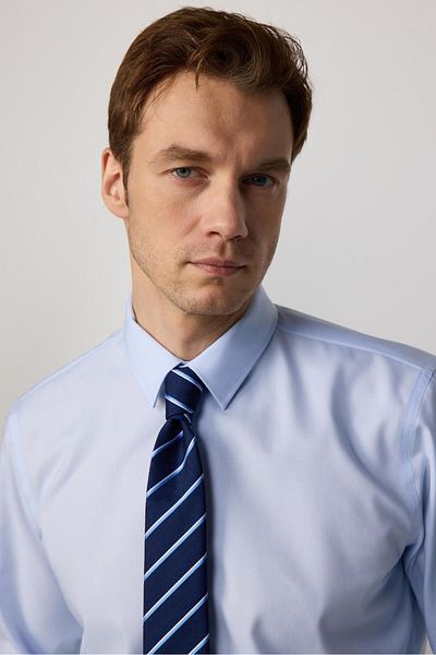 Tudors Blue Slim Fit Ecoteks - 100% βαμβάκι, πιστοποιημένο πουκάμισο χωρίς σιδέρωμα