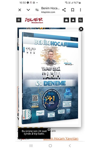 Çalışkan Arı Yayınları Benim Hocam Yayınları TYT Yapay Zekâ Tarih 40 Deneme