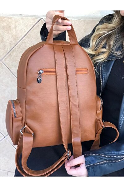 By Hakan Tk-02 Women's Leather Backpack - Wash Casual, Multi-Compartment Bag Taba