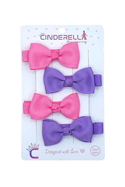 Cinderella 4'lü Tamamen Astarlı Fiyonk Model Yumuşak Bebek Saç Tokası - Renkl...