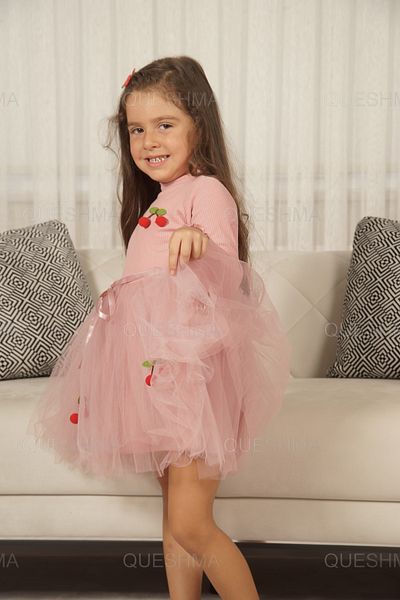 QUESHMA Rochie de fetita tutu din tul captusita cu visinii