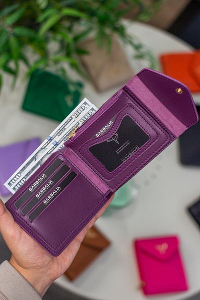 Garbalia Portofel de damă din piele vegană Peru cu compartiment pentru monede cu fermoar și o mulțime de suporturi pentru carduri violet (prune)