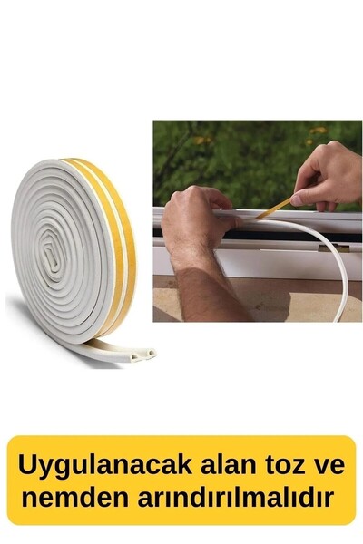 TOPALAKTİCARET Fitilli Yapışkanlı 10x2=20 Metre (BEYAZ) Kapı Pencere Bandı Fitili Soğuk Izolasyon Kauçuk Bantları