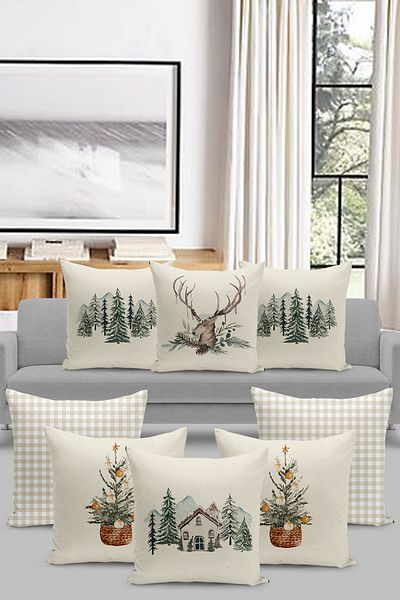 Filamente Set of 8 Christmas Patterned Throw Pillow Covers - Double Sided Digital Printed