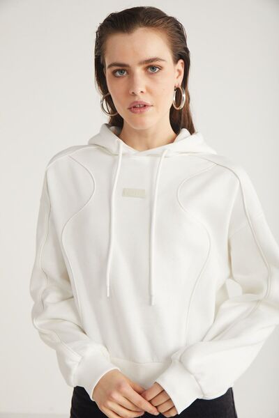 GRIMELANGE Γυναικείο φούτερ Kennedy από εκρού φλις κουκούλα - Άνετη εφαρμογή με λεπτομέρεια σωληνώσεων