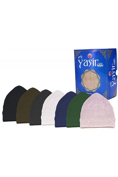 Yasir Green Colored Skullcap - Prayer Skullcap, 12 Pieces, Machine Braid, Hajj and Umrah Gift