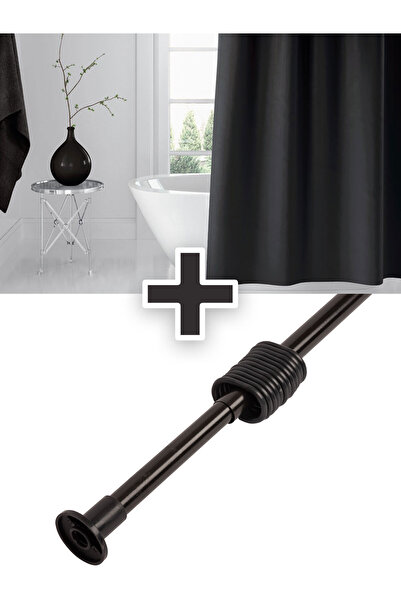 Tropikhome Polyester Kumaş Siyah Banyo Perdesi Siyah Askı Aparatı Hediyeli C-halkalı Duş Perdesi