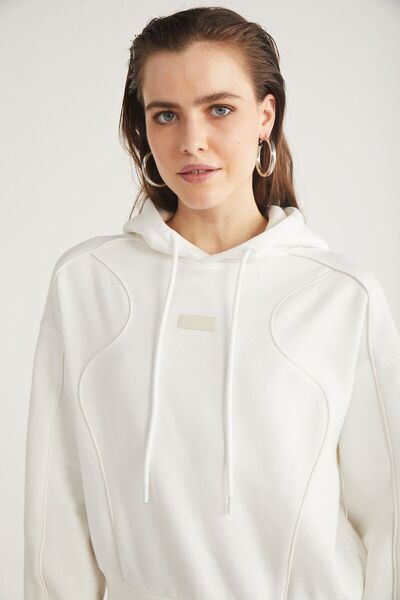 GRIMELANGE Γυναικείο φούτερ Kennedy από εκρού φλις κουκούλα - Άνετη εφαρμογή με λεπτομέρεια σωληνώσεων