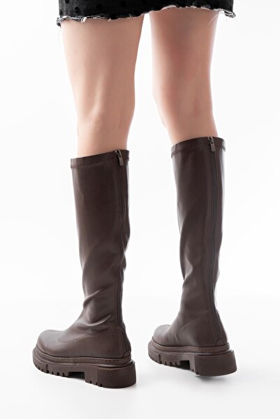 serkanseyyid 812-301 Καφέ Stretch Πίσω Φερμουάρ Καθημερινές Γυναικείες Μπότες