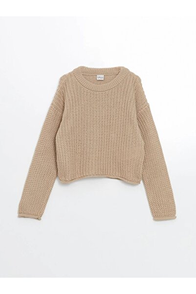 LC Waikiki Lcw Eco Beige Crew Neck Girl's Knitwear Sweater