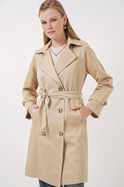 Bigdart Beige 5935 Model Double Breasted Collar Trench Coat