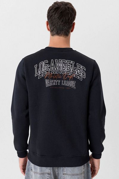 Escetic Μπλε Navy Thick Fleece Inside O Neck Regular Fit Χειμερινό ανδρικό φούτερ T0137