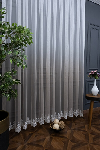 farbateks 3 Layers Pleated Mink Colored Embroidered Gradient Tulle Curtain