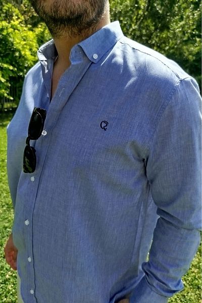 Peille Ανδρικό πουκάμισο Kejil από βαμβακερό λινό μπλε χρώμα χωρίς τσέπη