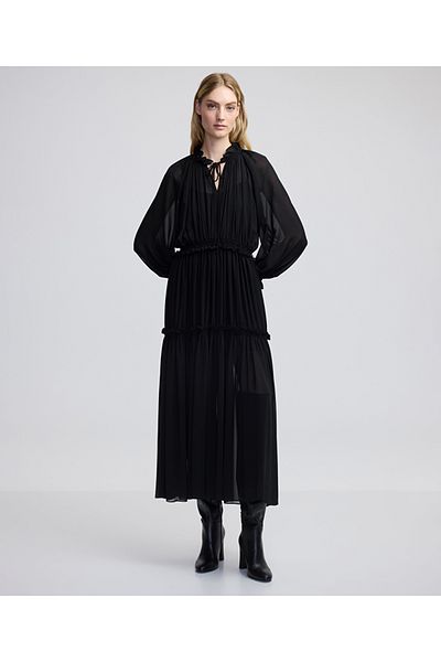 İpekyol Drawstring Dress with Tie-Up Collar