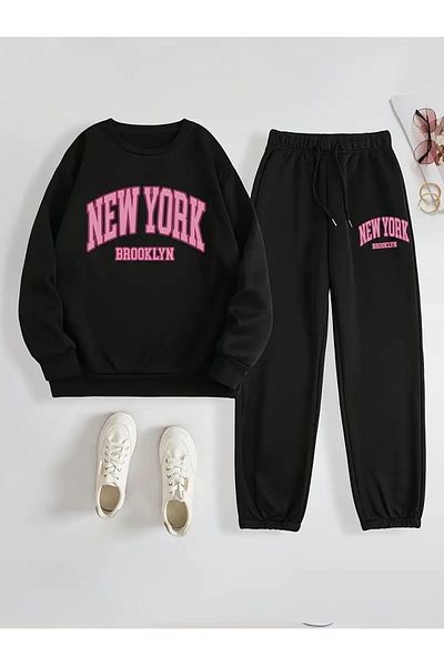 YOHO SPORT NY Printed Unisex Winter Tracksuit Set - Σετ φούτερ και παντελόνι από χοντρό βαμβάκι 2 τεμαχίων