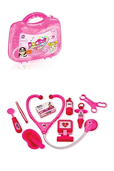 alpmodel Çantalı Doktor Seti Eğitici Eğlenceli 10 Parça Pembe Muayene Seti