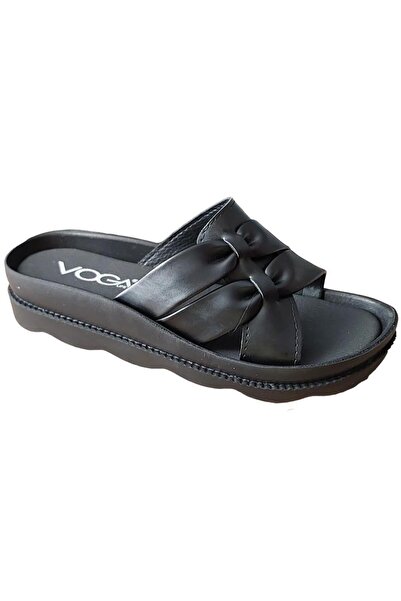 Voga 171200 شبشب يومي مريح من الجلد الأسود بتصميم تشريحي