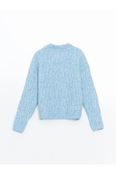 LC Waikiki LCW Kids Mavi Bisiklet Yaka Kız Çocuk Triko Kazak